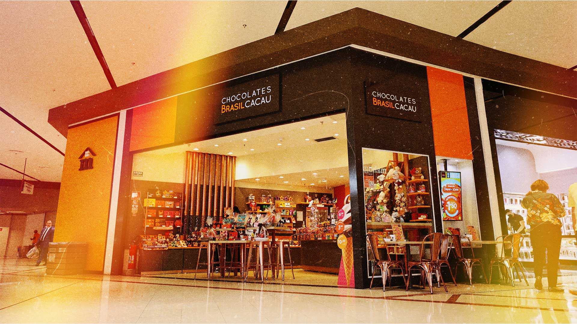 Foto da entrada da loja da Chocolates Brasil Cacau no Shopping Eldorado em São Paulo