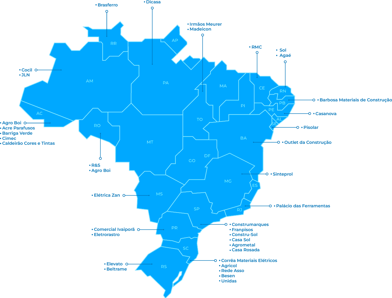 Mapa do Brasil com clientes CISS do ranking anamaco