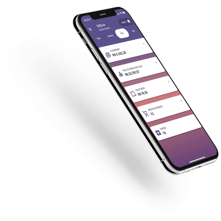 Celular exibindo o app de indicadores do CISSLive