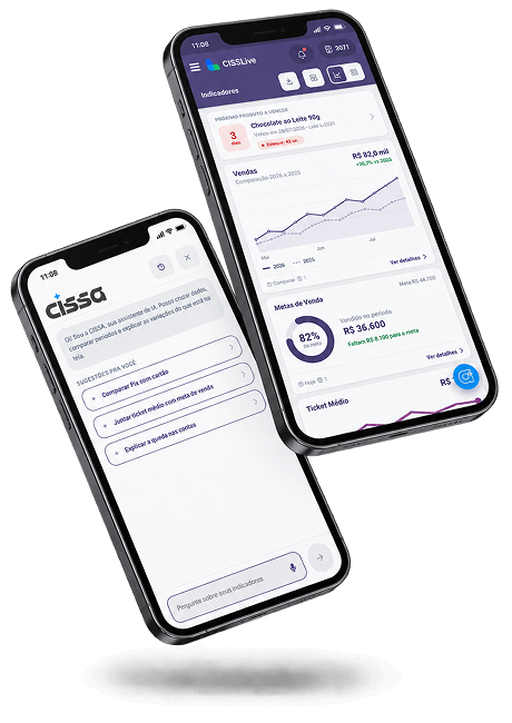 Celulares exibindo o CISSLive e a assistente CISSA